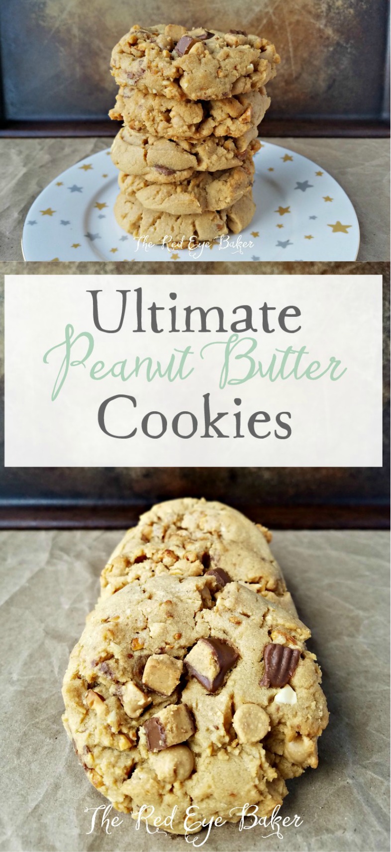 Ultimate Peanut Butter Cookies | A peanut butter lovers cookie! Ultimate Peanut Butter Cookies are filled with honey roasted peanuts, peanut butter chips and chunks of Reese's cups.